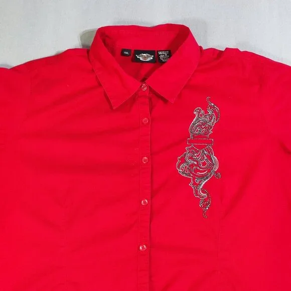 Harley-Davidson western shirt women's XXL red double side decorated, embroidered - Picture 2 of 12